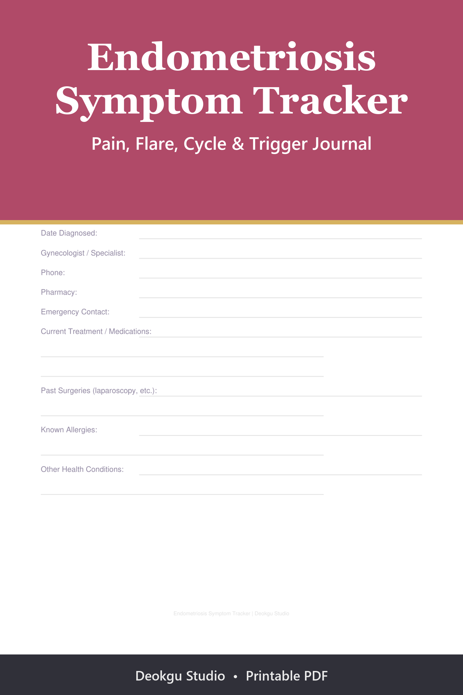 Endometriosis Symptom Tracker 2026 printable PDF