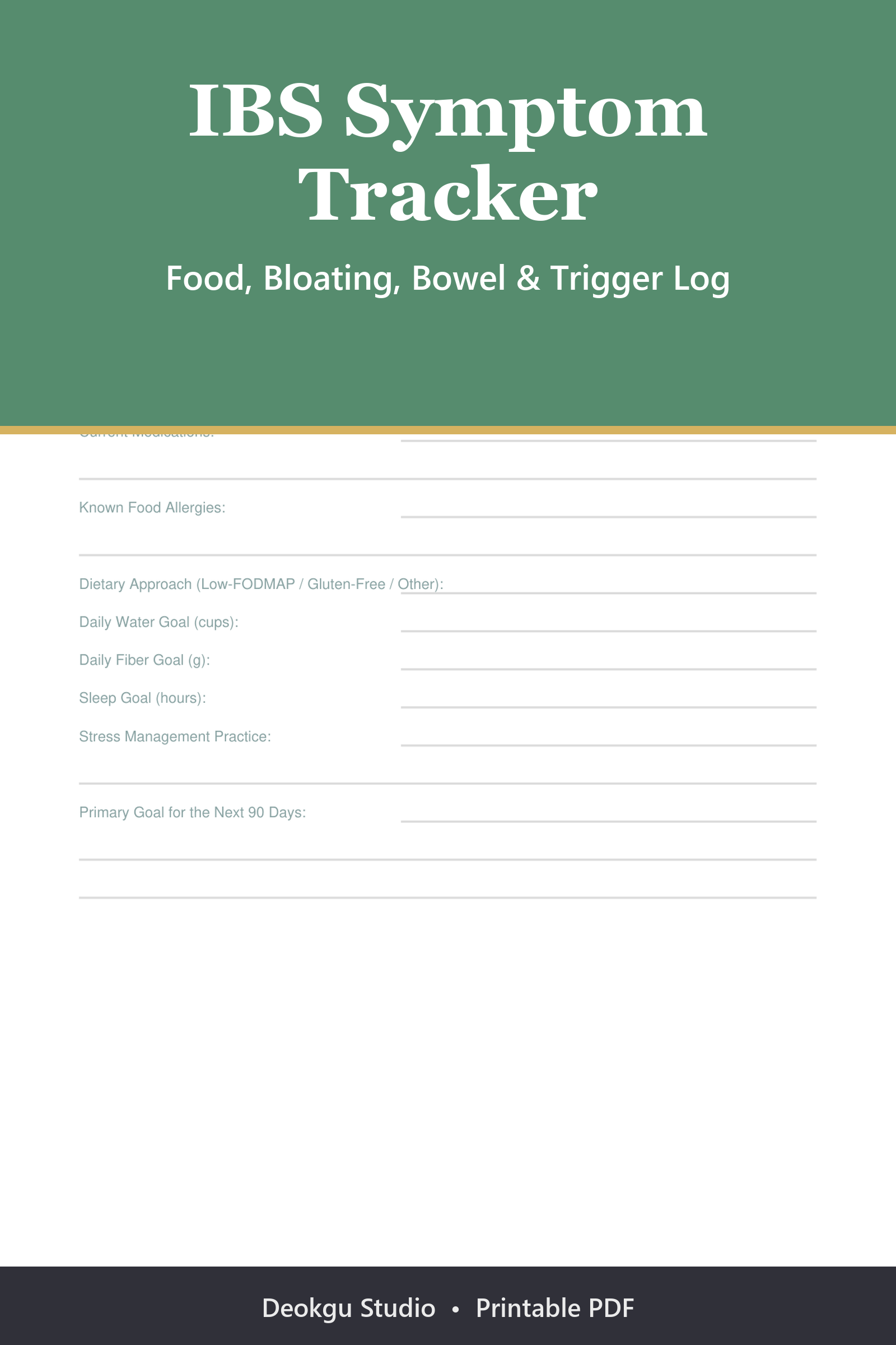 IBS Symptom Tracker 2026 printable PDF