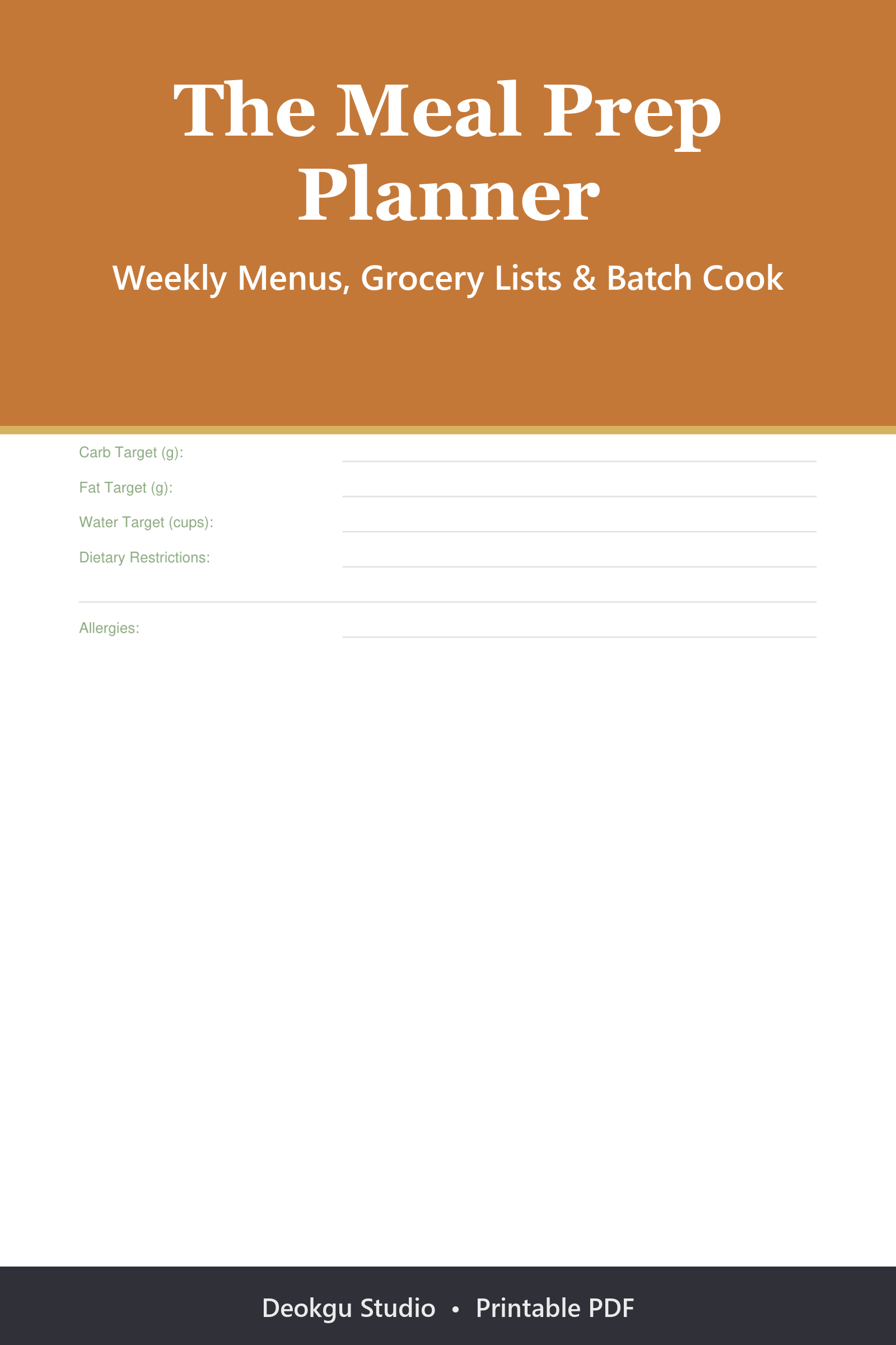 Meal Prep Planner 2026 printable PDF
