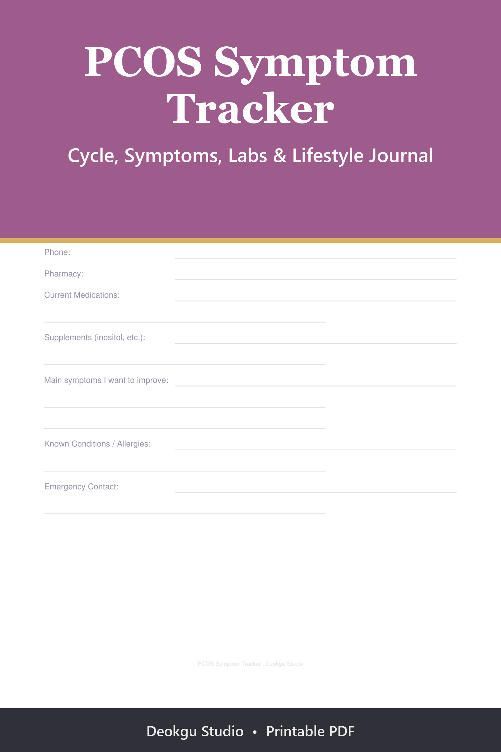 PCOS Symptom Tracker 2026 printable PDF